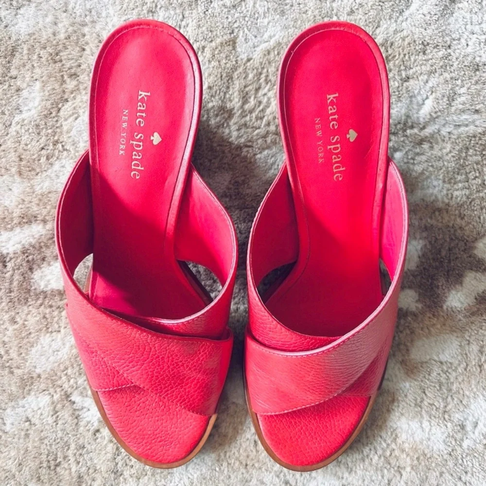 Kate Spade New York Felda Red Leather Mule Wrap Sandals Size 9m - Picture 3 of 13